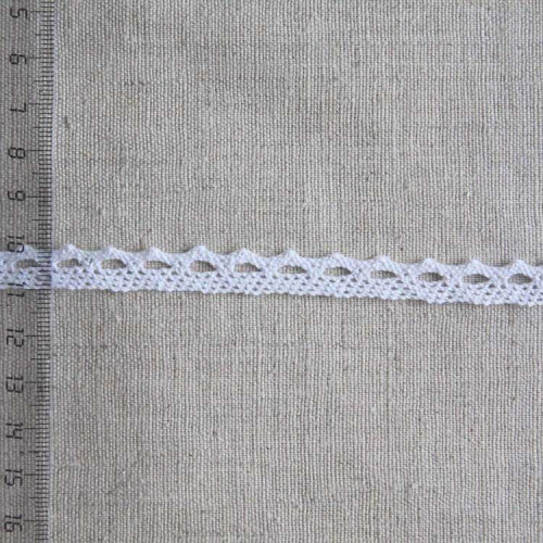 Кружево хлопковое, вязаное, 10мм, цвет белый, KH-0001