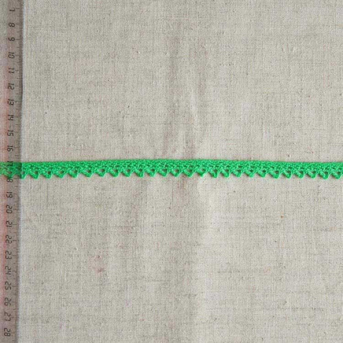 Кружево хлопковое, вязаное, KHC-0046, 10мм, цвет ярко-зеленый