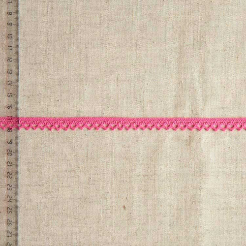 Кружево хлопковое, вязаное, KHC-0049, 10мм, цвет ярко-розовый