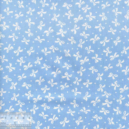 Хлопок китайский «Белые бантики на голубом», BY-00023