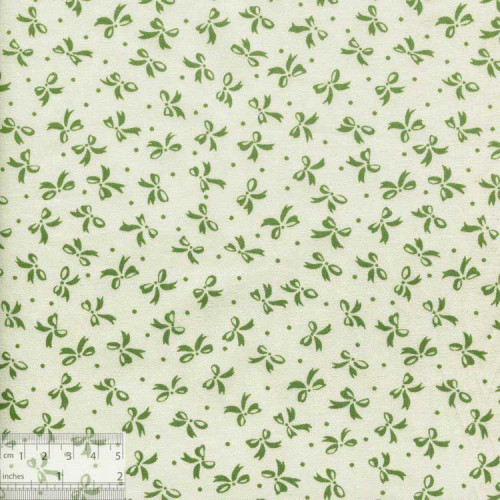 Хлопок китайский «Зелёные бантики на белом», BY-00026