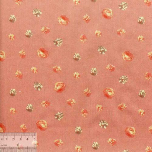 Ткань хлопок «Цветы на коралловом», DFS-00093