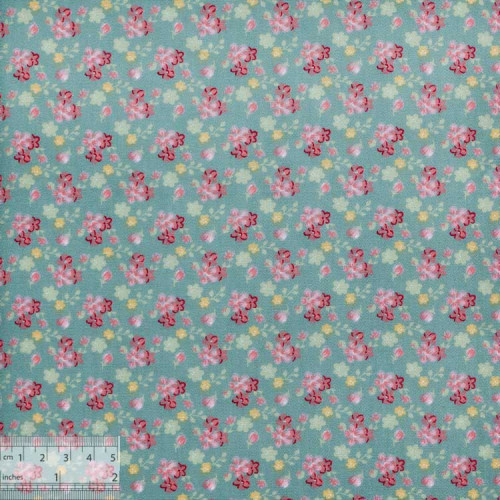 Ткань хлопок «Букетики розовые на серо-зелёном», DFS-00119