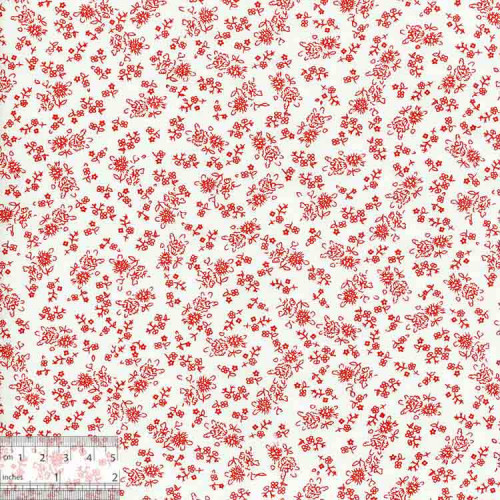Ткань хлопок «Мелкие красные розочки на белом», DFS-00144