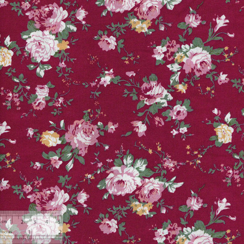 Ткань хлопок «Роза Виктория на красном», ZT-00125